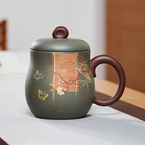 陈腐原矿珍藏老泥彩绘手工紫砂杯