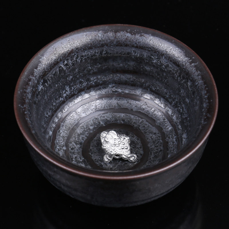 甲盏窑 李甲栈银斑天目杯 金蟾款 品茗杯陶瓷茶杯功夫主人杯