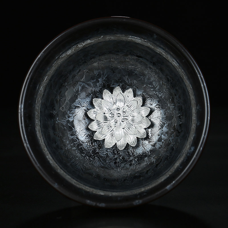 甲盏窑七彩纯银饰容量75ml主人杯