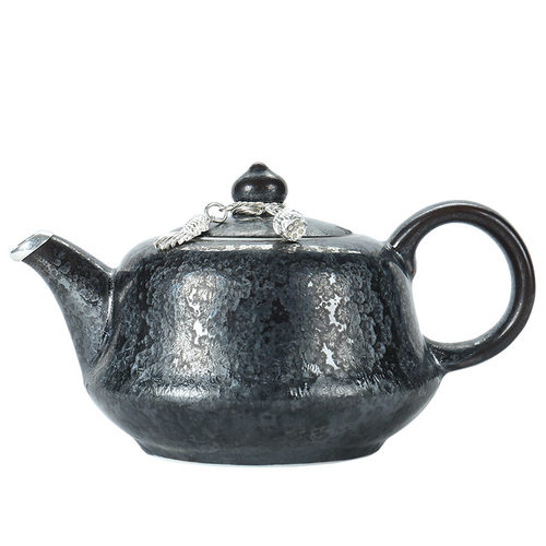 甲盏窑 李甲栈曜变银斑天目瓷陶瓷茶壶过滤银行同款莲心茶壶