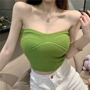 无袖 性感高腰露背短款 上衣潮 新款 纯欲风辣妹无肩带抹胸背心女夏季