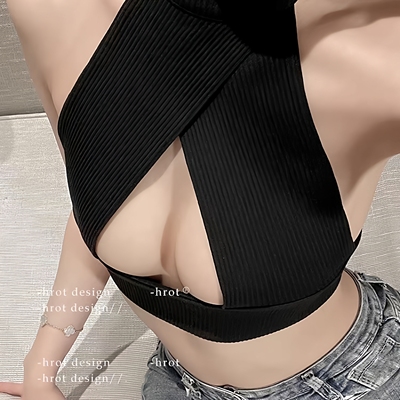 欧美辣妹挂脖露背修身抹胸