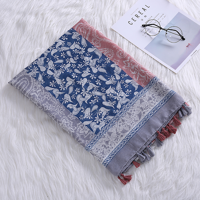 春夏季小清新腰果防晒棉麻围巾