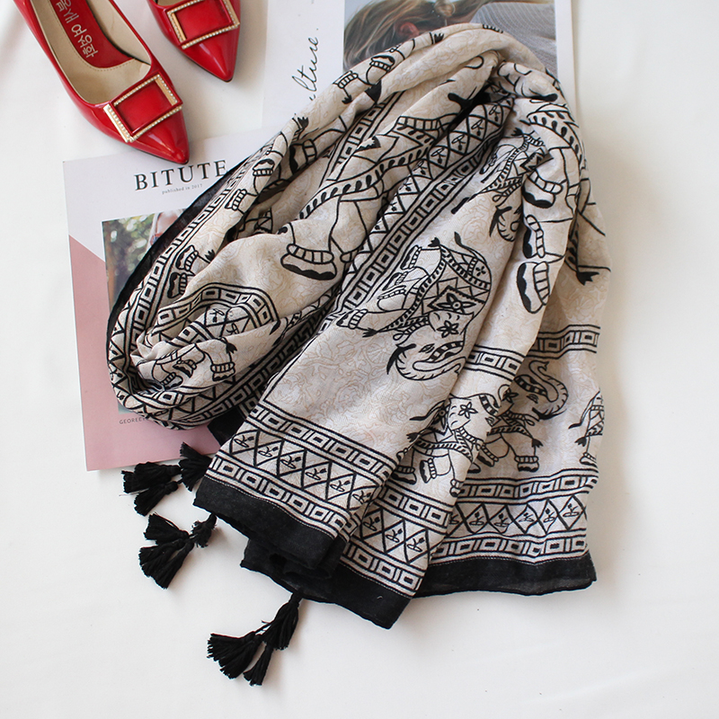 米色泰国大象普吉岛防晒棉麻围巾