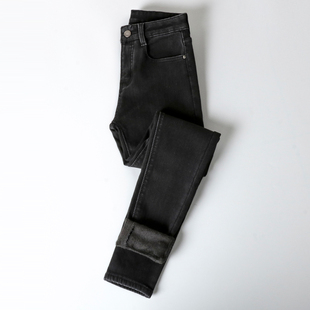 黑色加绒牛仔长裤女冬季新品2025高腰弹力紧身显瘦百搭小脚铅笔裤