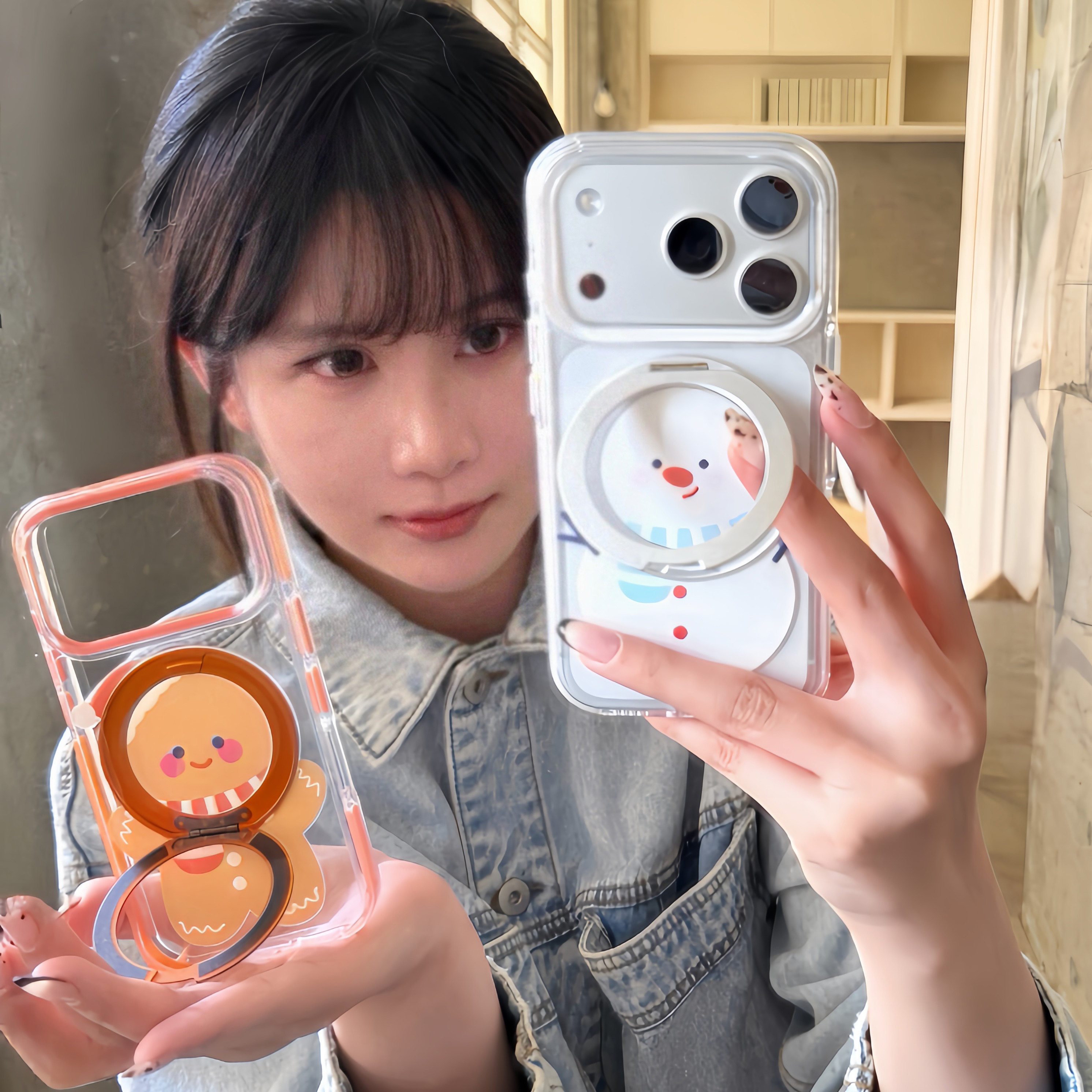 ins创意雪人姜饼人360度旋转支架适用iPhone17promax苹果18pro手机壳15/16新款13情侣14透明软壳女款