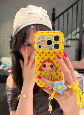 几梦原创夏日波点可爱冲浪小玉女孩适用苹果17promax手机壳16promax新款iphone18女款带挂绳15全包防摔手机套