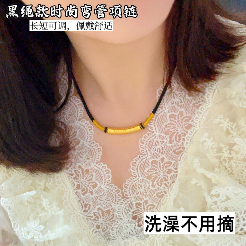 铜合金越南沙金镀黄金色锡金弯管项链女士锁骨链个性网红久不掉色