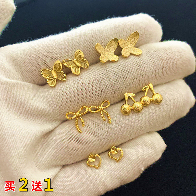 高颜值蝴蝶心形黄铜镀金掉色耳钉