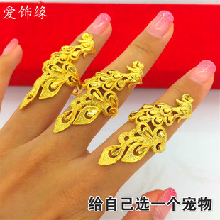 新款欧币仿沙金指环时尚镀金气质凤凰孔雀戒指女士新娘结婚配饰品