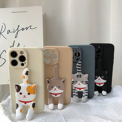 可爱猫咪折叠支架oppo reno10pro+手机壳findx6创意reno9/8/7/6/5/4软壳a57/a93s硅胶k10/k9s简约findx5/x3女
