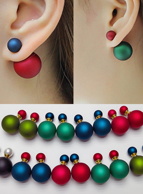 前后球双面珍珠耳钉S925纯银耳坠大小球两用气质耳环女生气质韩国