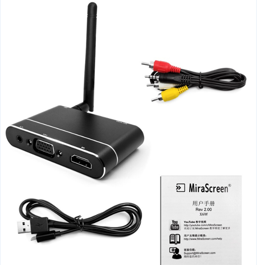 X6W plus 4k无线HDMI同屏器 AV车载导航+HDMI+VGA WiFi手机推送宝