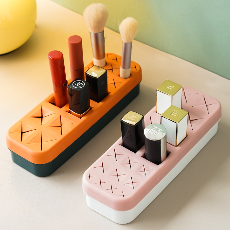化妆刷口红一体收纳盒唇釉置物架桌面化妆品架子整理盒硅胶口红架