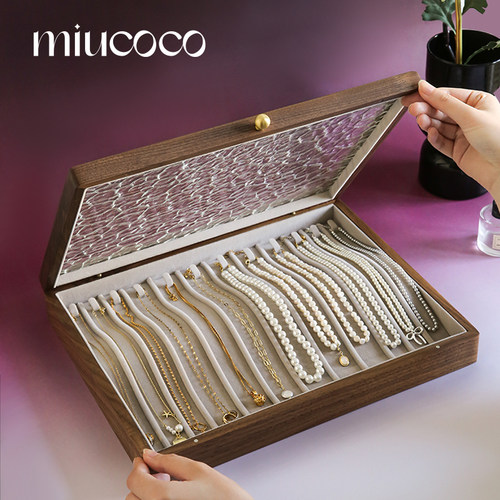 纯胡桃木无异味分格项链收纳盒