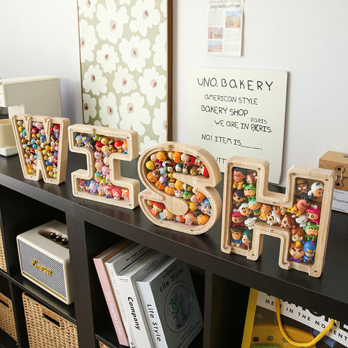创意DIY萌粒字母展示盒木质摆件