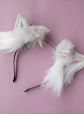 灰色猫耳兽耳头饰Lolita手工原创设计cosplay波斯猫耳朵发夹发箍