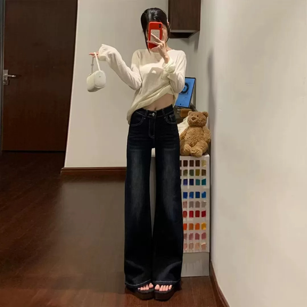 高腰复古微喇牛仔裤女显瘦梨形