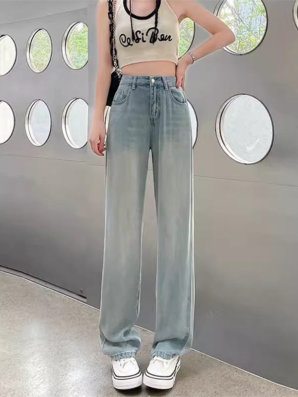 天丝牛仔裤子女胖mm遮胯显瘦