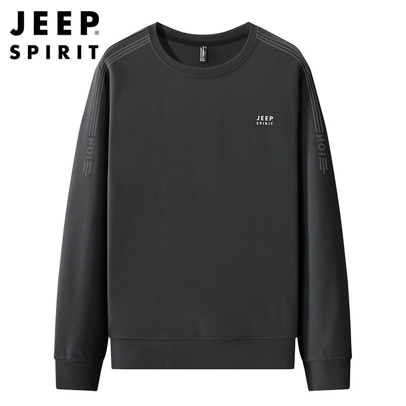 jeep中老年卫衣男士秋季圆领休闲运动上衣中年爸爸春秋款长袖t恤