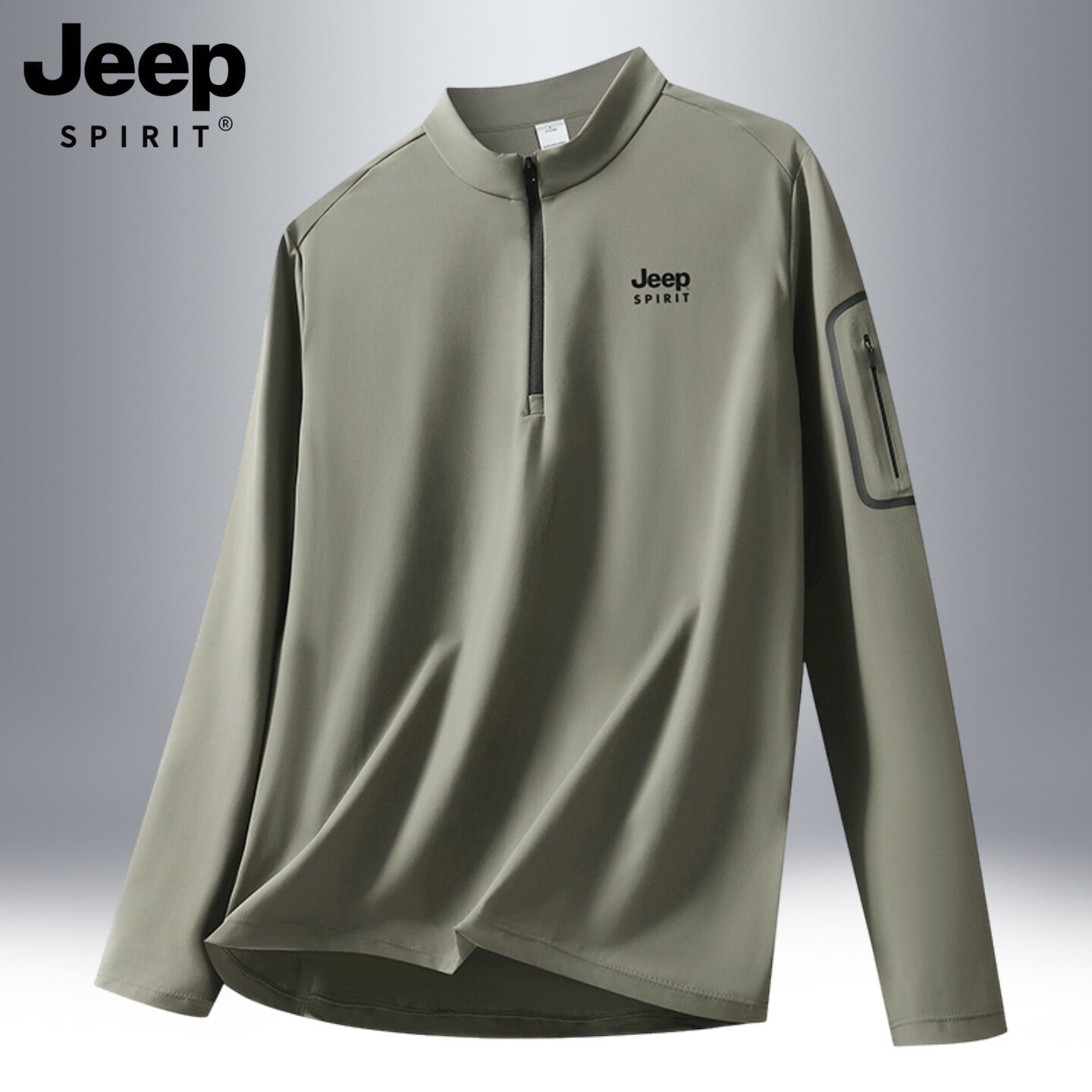 吉普半拉链长袖t恤男士春季薄款立领爸爸装速干休闲运动上衣男款