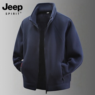 摇粒绒外套 加肥加大拉链开衫 吉普加绒加厚卫衣男2025冬季 上新大码