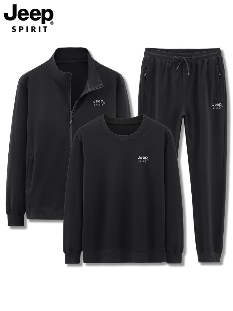 지프 브랜드 중년 및 노인 운동복 남성 가을 중년 아빠 순면 캐주얼 운동복 남성용 3 종 세트
