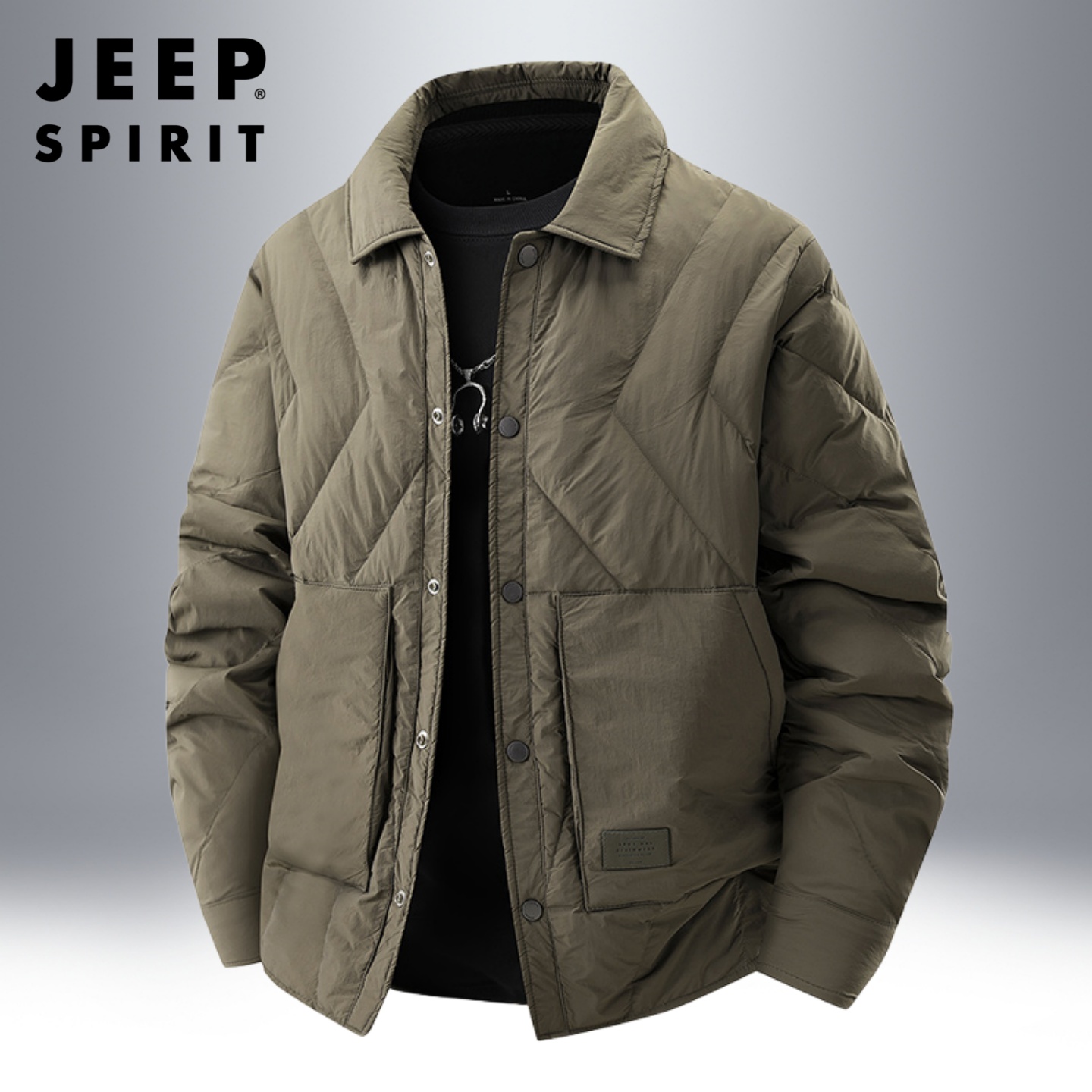 吉普翻领羽绒服男款冬季保暖卸寒