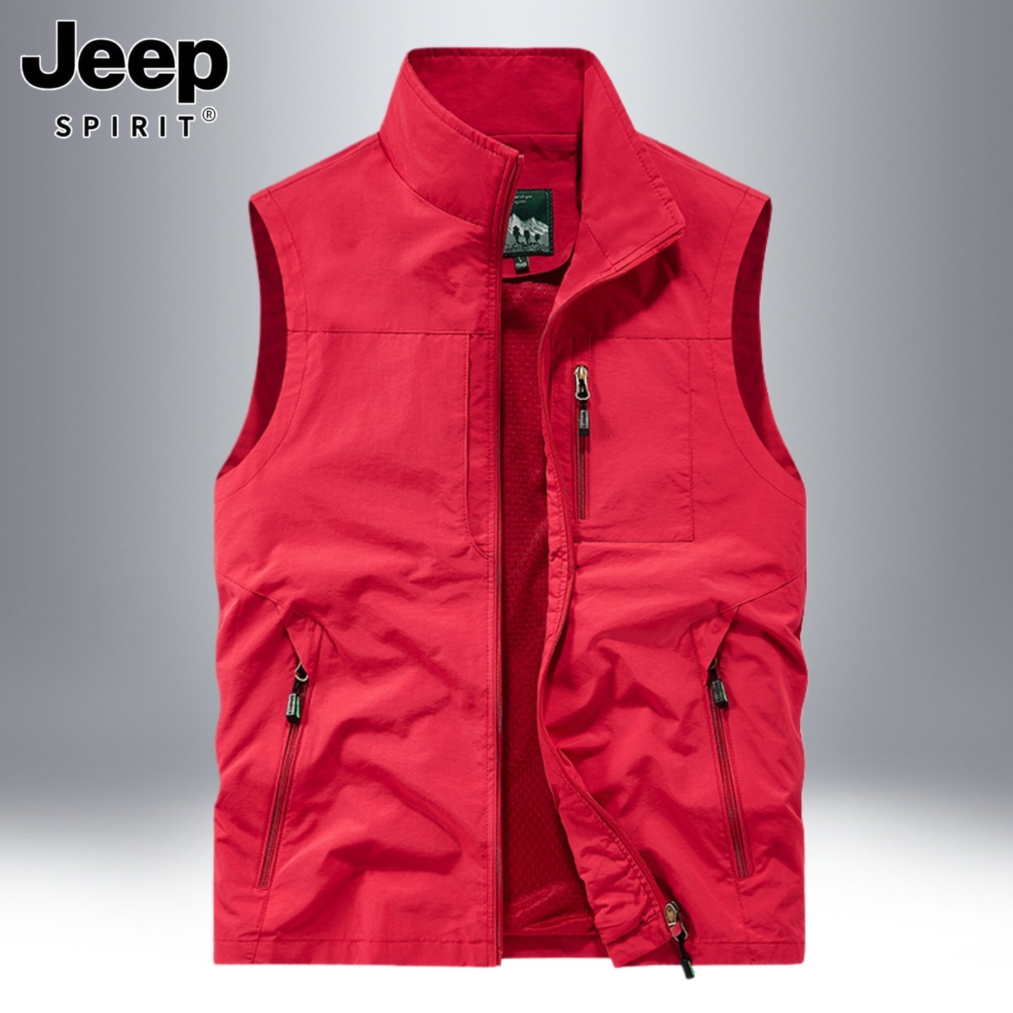 吉普红色马甲男春秋款工装多口袋外穿背心2026本命年马年坎肩外套,男装,背心,淘宝优惠券,粉丝福利购,淘宝优惠卷