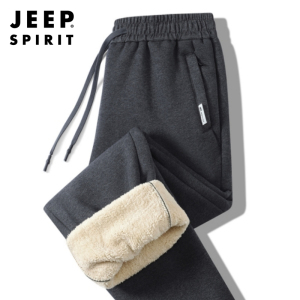 吉普jeep加绒加厚运动裤男士冬季爸爸纯棉卫裤冬天羊羔绒休闲裤子