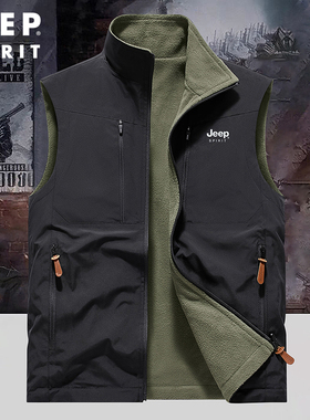 吉普JEEP双面穿马甲男士秋冬户外坎肩马夹2024新款休闲运动背心男