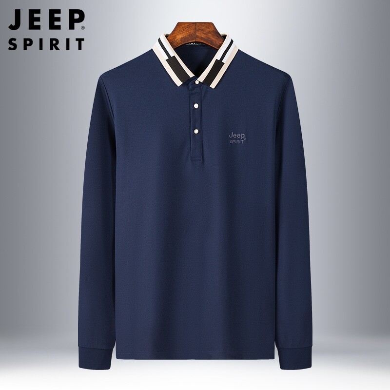 jeep吉普中老年POLO衫男士春季新款宽松中年爸爸翻领休闲长袖t恤