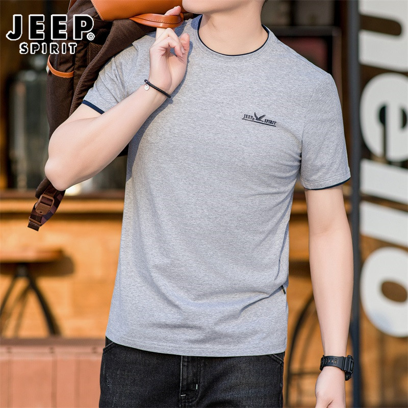 jeep吉普纯棉短袖t恤男夏季薄款宽松中年爸爸半截袖休闲运动上衣