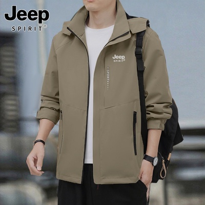 【吉普】冲锋衣男春秋季单层薄款