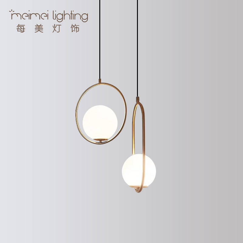 北欧现代简约灯具餐厅吧台房间卧室床头灯单头吊线玻璃圆球小吊灯