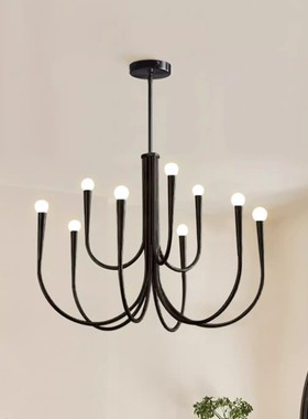 法式灯具中古风美式简约黑色蜡烛吊灯客厅书房餐桌卧室主灯高级感