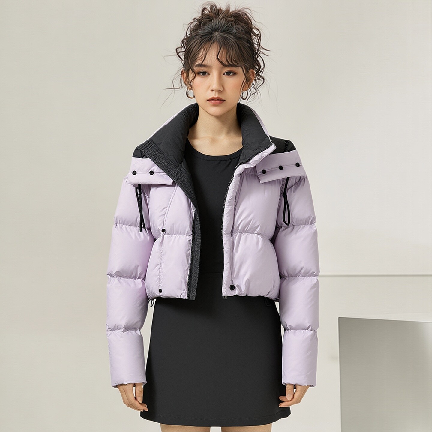 韩版短款显瘦面包服女脱卸帽
