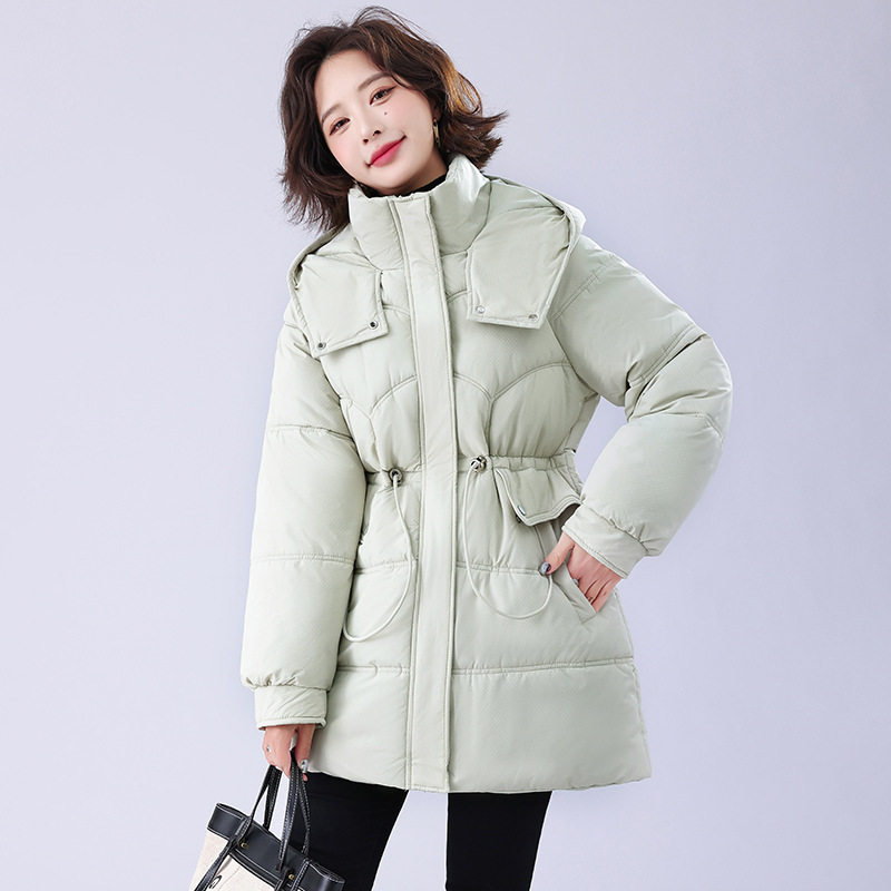 连帽收腰羽绒棉服女装2025热销时尚冬季加厚棉袄外套中长款棉衣