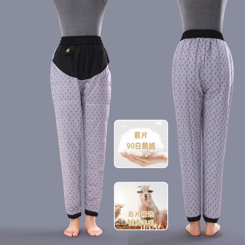 冬男女同款加绒加厚户外保暖羽绒棉裤羊绒鹅绒直筒拉链裤62032