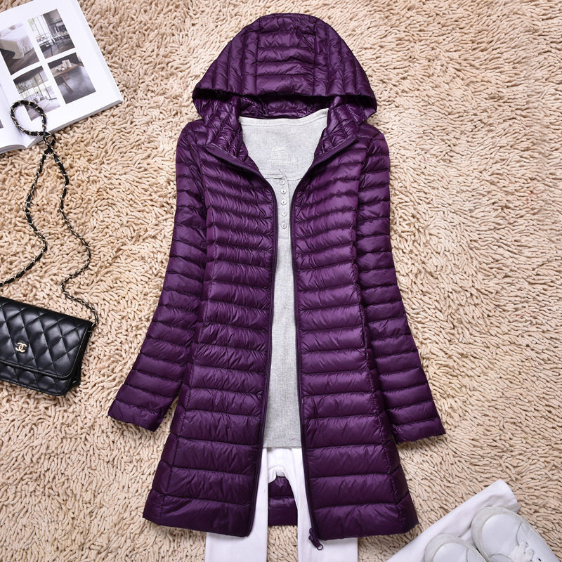 跨境秋冬季轻薄羽绒服女中长款 韩版连帽修身加大码女装羽绒外套
