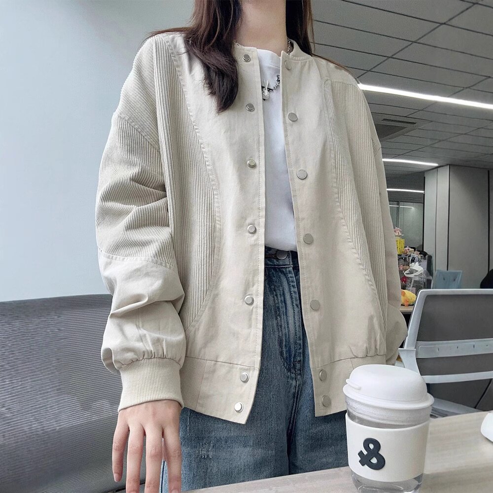 纯棉拼接美式复古棒球服女款