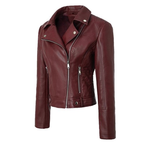 女士修身PU机车短款翻领皮衣