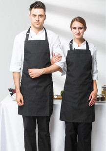 挂脖厨师围裙防水厨房黑色韩版时尚防防油工作围裙男半身围裙女
