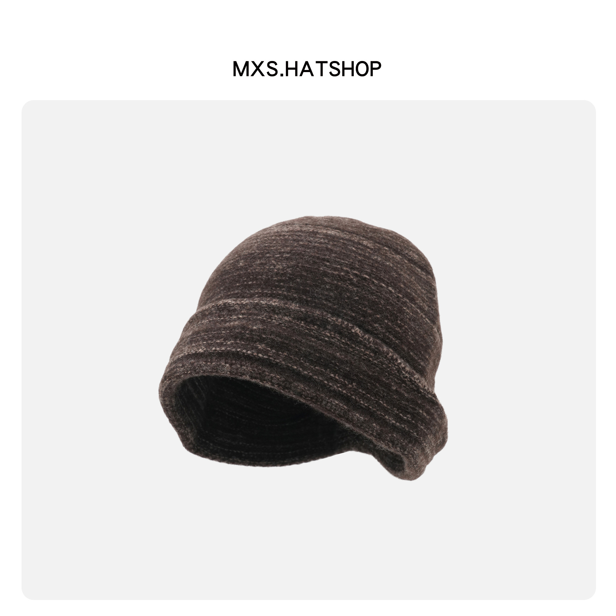 复古花棕色针织羊毛帽子