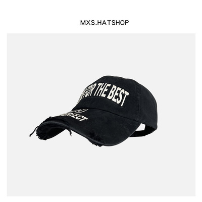 复古高街水洗破坏洞毛边鸭舌帽