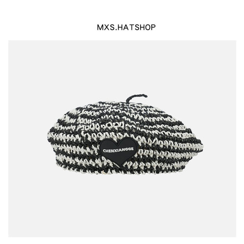 夏季出游沙滩拍照好看条纹贝雷帽