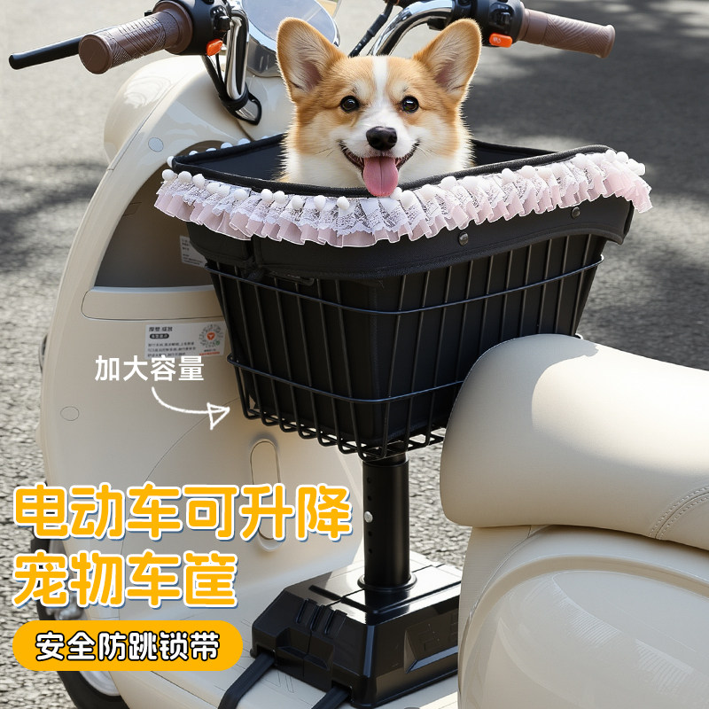 电动车带狗神奇踏板车宠物可升降座椅电瓶车前置宠物框收纳储物筐