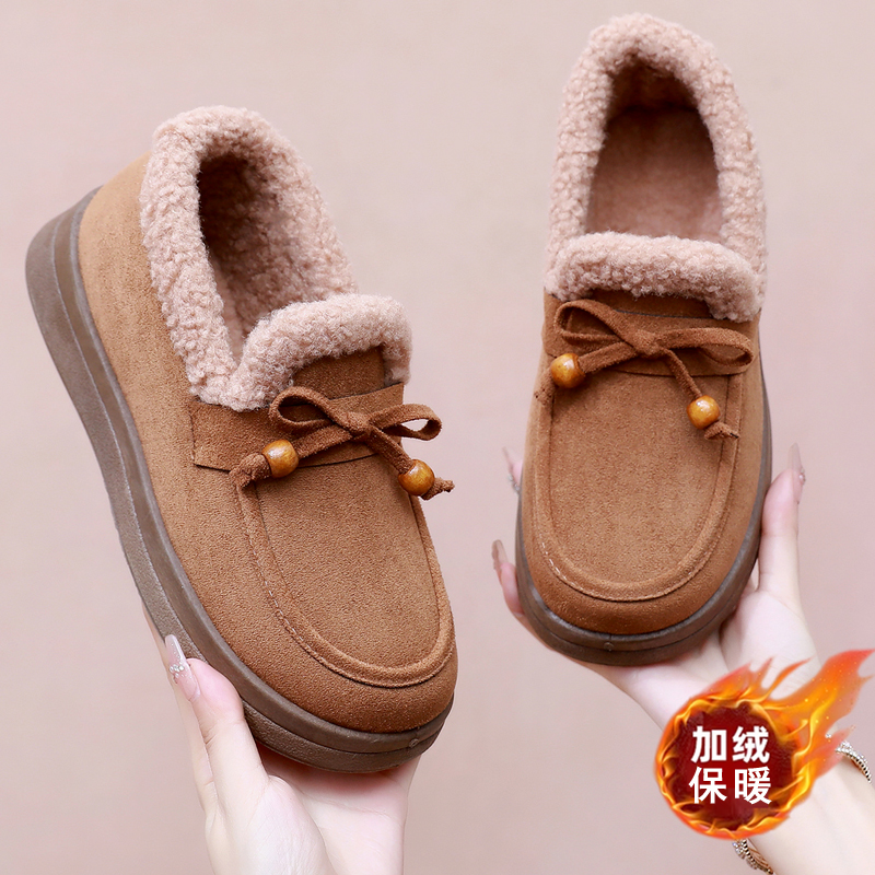 冬季新款老北京布鞋女棉鞋加绒保暖豆豆鞋一脚蹬中老年人妈妈棉鞋
