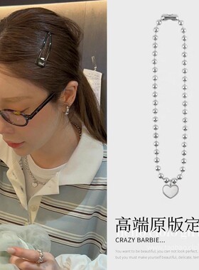 韩国东大门欧尼同款！银珠爱心项链韩系ins设计感锁骨链夏季新款