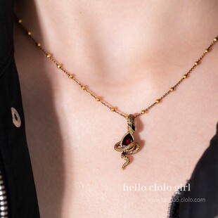 红宝石权杖蛇项链复古版精致轻奢锁骨链毛衣链秋冬新款蛇年设计感